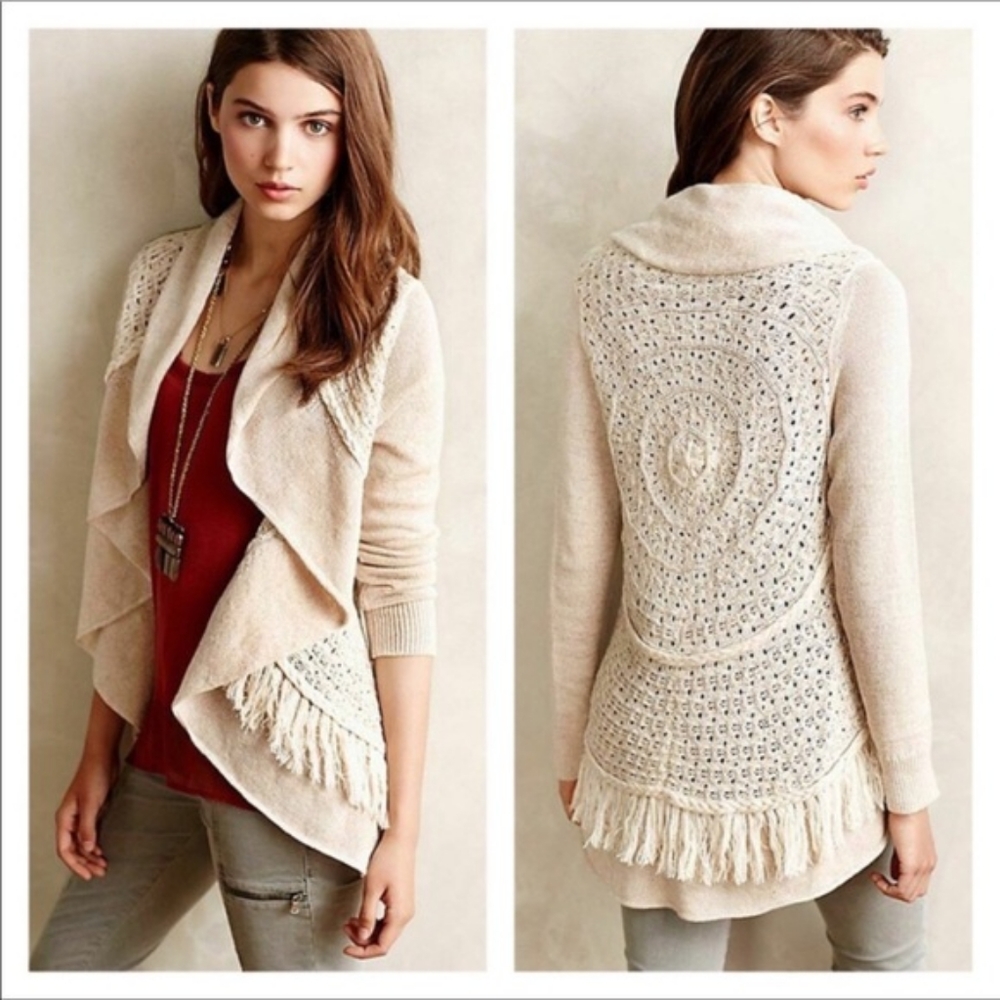 { Anthropologie } Fringed Circle Cardigan